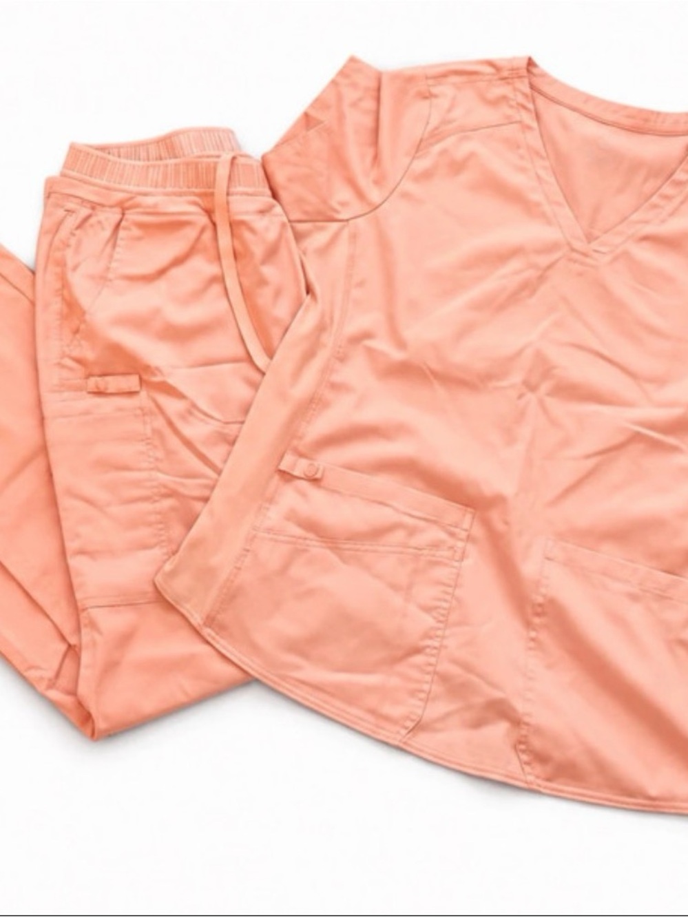 Med Couture Women's V-Neck Scrub Set in Peach